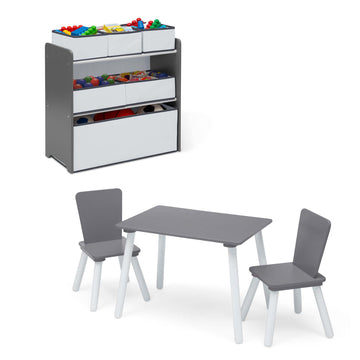 4-Piece Toddler Playroom Table and Chair Set With Toy Organizer